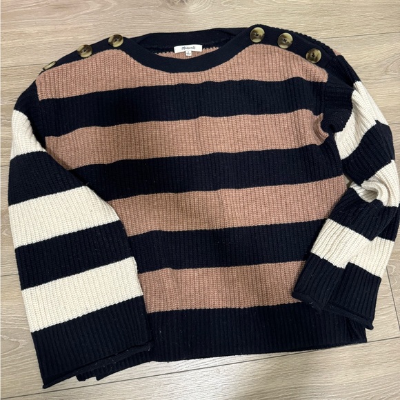 Madewell striped sweater with buttons on shoulders - Picture 3 of 6